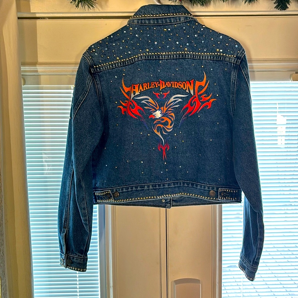 Harley Davidson Jean jacket with Harley Davidson logo on back